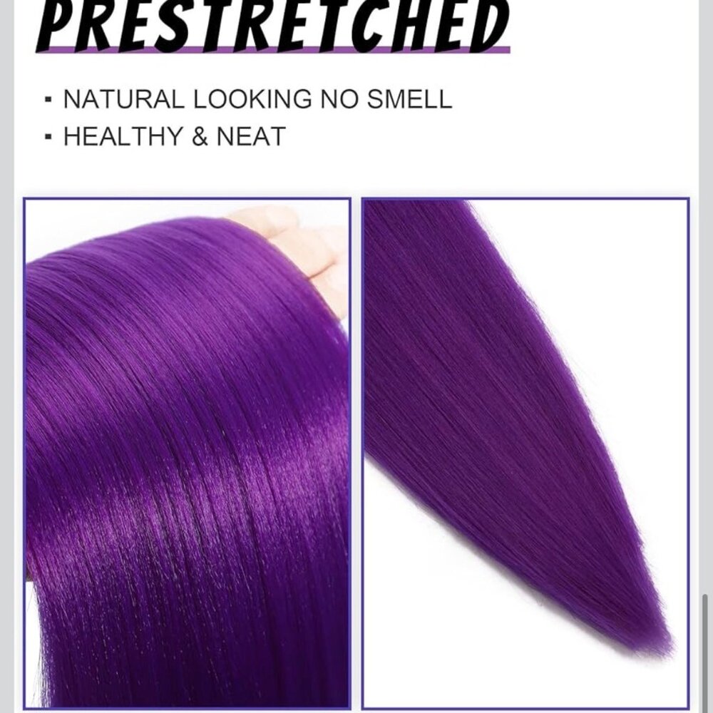 26" Pre-Stretched Purple Braiding Hair Extensions 2 Packs for Adult or Child - Picture 5 of 11